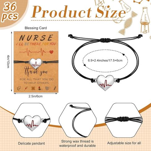 Sasylvia 36 Sets Nurse Week Gifts Bracelet Bulk Heart Bracelet Nursing Appreciation Gifts with Motivational Blessing Card for Woman Man Nurse Day Graduation Birthday Gifts in Saudi Arabia