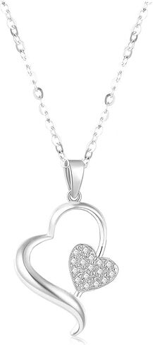 SISGEM 14k White Gold Diamond Hearts Pendant Necklaces for Women, Anniversary Jewelry for Wife, Gifts for Her, 16-18 Inch in Saudi Arabia