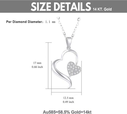 SISGEM 14k White Gold Diamond Hearts Pendant Necklaces for Women, Anniversary Jewelry for Wife, Gifts for Her, 16-18 Inch in Saudi Arabia