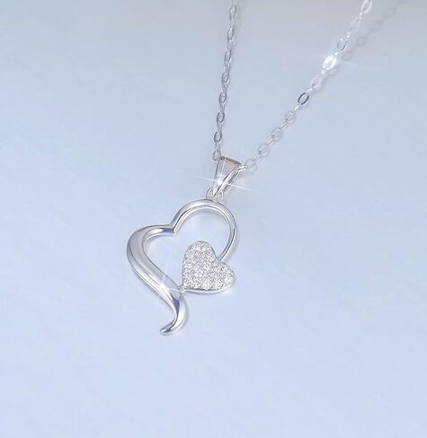SISGEM 14k White Gold Diamond Hearts Pendant Necklaces for Women, Anniversary Jewelry for Wife, Gifts for Her, 16-18 Inch in Saudi Arabia