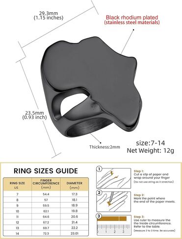 خواتم الخريطة الأفريقية للرجال والنساء، خاتم راكبي الدراجات النارية للرجال من الفولاذ المقاوم للصدأ، مجوهرات خرائط أفريقيا لمغني الراب الهيب هوب in Kuwait