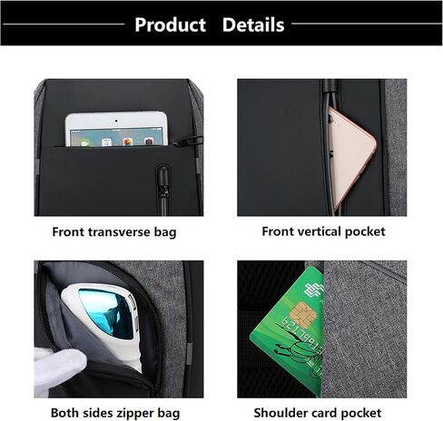 حقيبة ظهر للعمل مقاس 17.3 بوصة، حقيبة ظهر مقاومة للماء والسفر والكمبيوتر المحمول مع منفذ شاحن USB (رمادي) in Kuwait