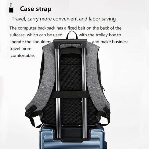 حقيبة ظهر للعمل مقاس 17.3 بوصة، حقيبة ظهر مقاومة للماء والسفر والكمبيوتر المحمول مع منفذ شاحن USB (رمادي) in Kuwait