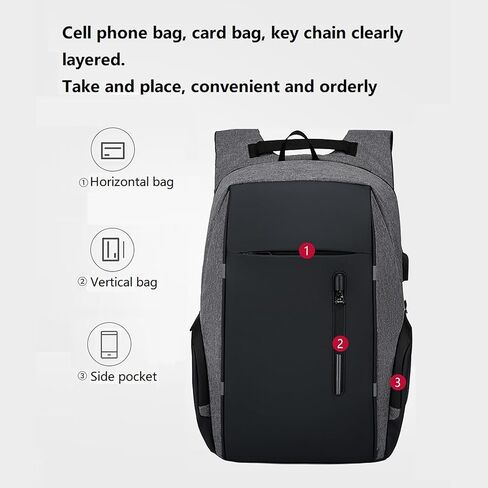 حقيبة ظهر للعمل مقاس 17.3 بوصة، حقيبة ظهر مقاومة للماء والسفر والكمبيوتر المحمول مع منفذ شاحن USB (رمادي) in Kuwait