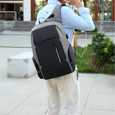 حقيبة ظهر للعمل مقاس 17.3 بوصة، حقيبة ظهر مقاومة للماء والسفر والكمبيوتر المحمول مع منفذ شاحن USB (رمادي) in Kuwait