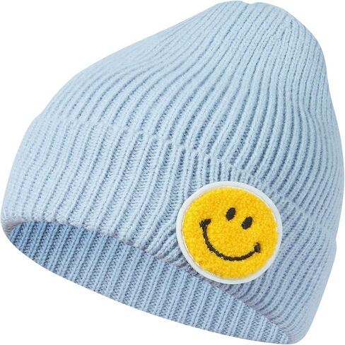 Men and Women Casual Fashion Happy Smile Face Pastel Tone Colored Ribbed Thick Knit Beanie Hat in Saudi Arabia
