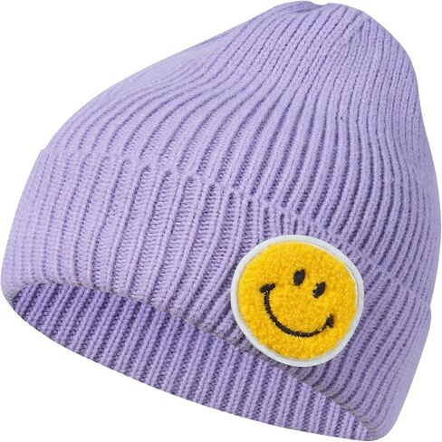 Men and Women Casual Fashion Happy Smile Face Pastel Tone Colored Ribbed Thick Knit Beanie Hat in Saudi Arabia