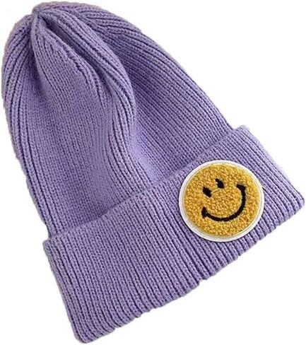 Men and Women Casual Fashion Happy Smile Face Pastel Tone Colored Ribbed Thick Knit Beanie Hat in Saudi Arabia