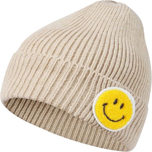 Men and Women Casual Fashion Happy Smile Face Pastel Tone Colored Ribbed Thick Knit Beanie Hat in Kuwait