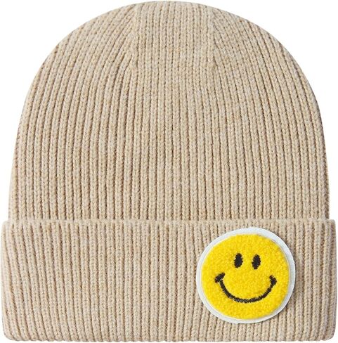 Men and Women Casual Fashion Happy Smile Face Pastel Tone Colored Ribbed Thick Knit Beanie Hat in Kuwait
