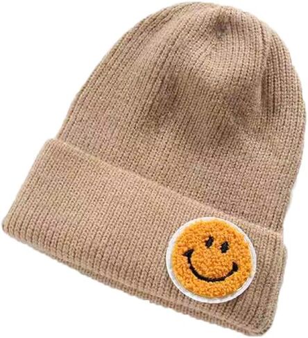 Men and Women Casual Fashion Happy Smile Face Pastel Tone Colored Ribbed Thick Knit Beanie Hat in Kuwait