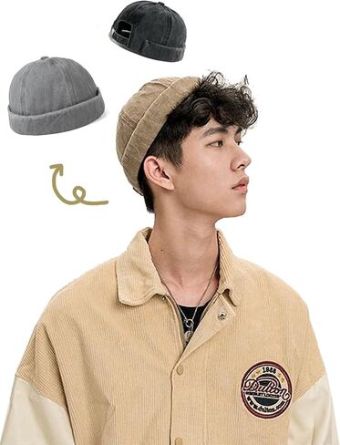 Retro Cotton No Brim Hat Adjustable Rolled Cuff Brimless Beanie Skull Cap in Saudi Arabia