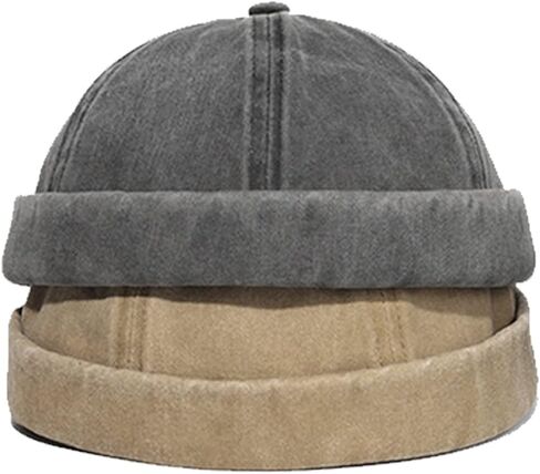 Retro Cotton No Brim Hat Adjustable Rolled Cuff Brimless Beanie Skull Cap in Saudi Arabia