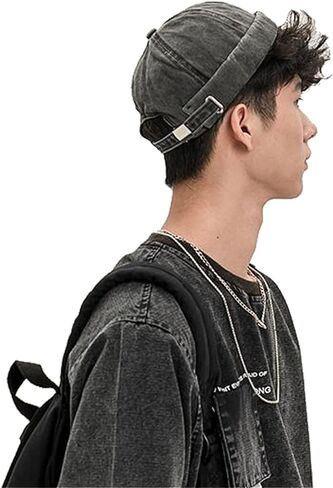 Retro Cotton No Brim Hat Adjustable Rolled Cuff Brimless Beanie Skull Cap in Saudi Arabia