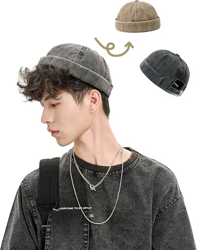 Retro Cotton No Brim Hat Adjustable Rolled Cuff Brimless Beanie Skull Cap in Saudi Arabia