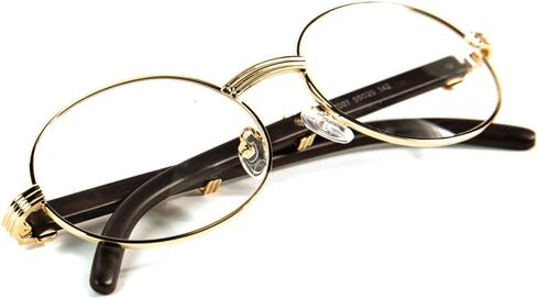 Men's Round Wood Vintage Retro Gold Frame Clear Lens Fashion Hip Hop Glasses in Saudi Arabia