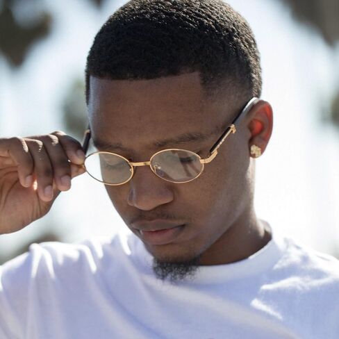 Men's Round Wood Vintage Retro Gold Frame Clear Lens Fashion Hip Hop Glasses in Saudi Arabia