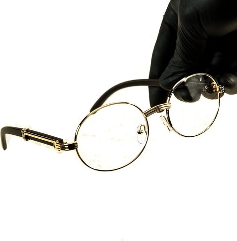 Men's Round Wood Vintage Retro Gold Frame Clear Lens Fashion Hip Hop Glasses in Saudi Arabia