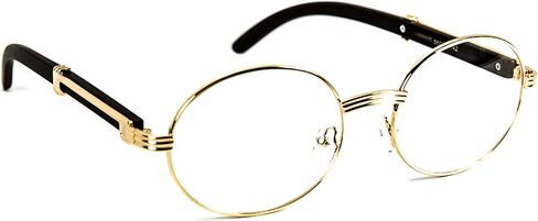 Men's Round Wood Vintage Retro Gold Frame Clear Lens Fashion Hip Hop Glasses in Saudi Arabia