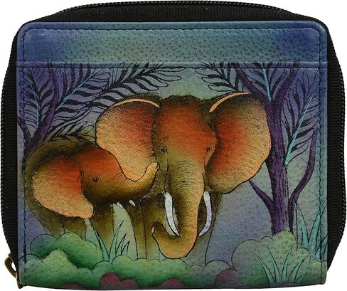 Anna by Anuschka Women's Hand-Painted Genuine Leather Zippered Organizer Wallet - Elephant Family in Saudi Arabia