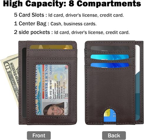 محفظة جلدية أصلية نحيفة للرجال والنساء، محفظة جيب أمامية رفيعة مع حامل بطاقة الائتمان RFID (وردي رمادي) in Kuwait