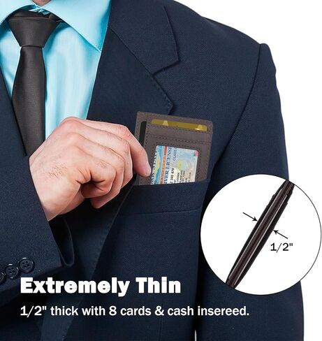 محفظة جلدية أصلية نحيفة للرجال والنساء، محفظة جيب أمامية رفيعة مع حامل بطاقة الائتمان RFID (وردي رمادي) in Kuwait