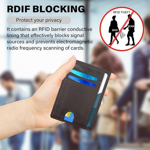محفظة جلدية أصلية نحيفة للرجال والنساء، محفظة جيب أمامية رفيعة مع حامل بطاقة الائتمان RFID (وردي رمادي) in Kuwait