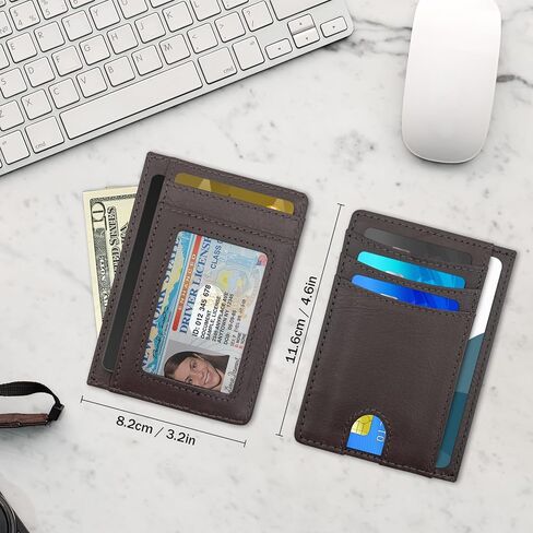 محفظة جلدية أصلية نحيفة للرجال والنساء، محفظة جيب أمامية رفيعة مع حامل بطاقة الائتمان RFID (وردي رمادي) in Kuwait