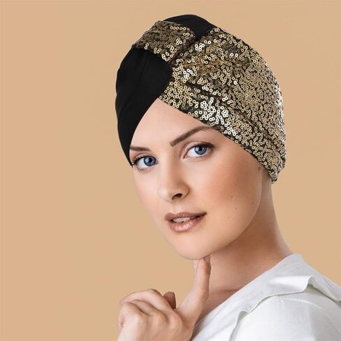 غطاء راس مزين بالترتر الافريقي مربوطة مسبقا من ييلهيل، غطاء راس بكسرات لامعة للحفلات الراقصة للنساء، اسود وزهري، قطعتين in Kuwait