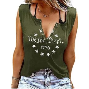 MHTOR We The People 1776 V Neck Tank for Women 4th of July Patriotic Shirt American Flag Sleeveless Graphic Tees Tanks