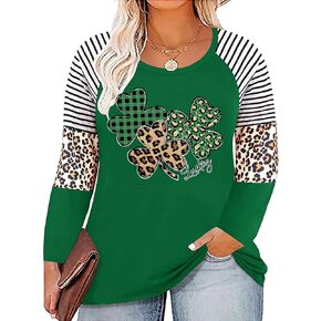 Women Plus Size St. Patrick's Day Shirt Lucky Shamrock Tees Green Heart Tshirt Irish Clover Tops