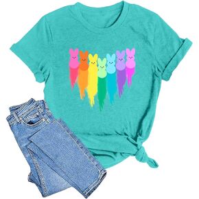 Women Happy Easter T Shirt Bunny Rabbit Graphic T-Shirt Funny Letter Printed Shirts Short Sleeve Tops