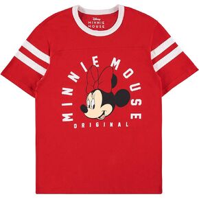 Disney Ladies Mickey & Minnie Mouse Shirt - Classic Mickey & Minnie Mouse Mickey & Minnie Varsity Stripe Sleeve Athletic Tee