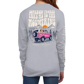 Simply Southern | Take Me to The Mountains | Preppy and Stylish Women’s Fog Blue Relaxed-Fit Long Sleeve T-Shirt