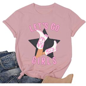 Let's Go Girls Shirt Women Country Bachelorette Party T-Shirt Vintage Cowgirl Short Sleeve Tee Tops