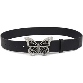 Womens Belts for Jeans Dresses Fashion Silver Rhinestone Butterfly Buckle Belt Black Brown Pink Off White
