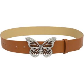 Womens Belts for Jeans Dresses Fashion Silver Rhinestone Butterfly Buckle Belt Black Brown Pink Off White in Kuwait