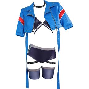 Women's Anime Fighter Cosplay Costume Cosplay Lingerie Set Bra and Mesh Panty with Studded Short Jacket