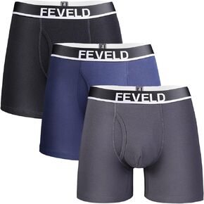 Feveld Men's Boxer Briefs Comfortable Cotton Stretch Quick Dry Sports Underwear Regular and Long Leg Available