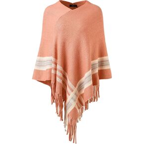 بلوفر نسائي مخطط، سترة بونشو ذات شراشيب، لفافة شال للملابس الرسمية والعادية in Kuwait