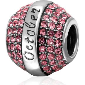 GLOWDAS Jan-Dec Birthstone Charms fit European Birthday Bracelet, 925 Sterling Silver Pave CZ Birth Stone Necklace Beads with 12 Birth Months, Gifts for Family/Friends/Christmas/Bday