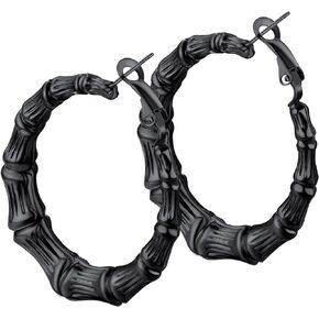 Bandmax Womens Bamboo Hoop Earrings 30MM/40MM/60MM/80MM Big Huggie Hoop Earrings Stainless Steel/Gold Plated/Black Hypoallergenic Hip Hop Earrings for Women Girls
