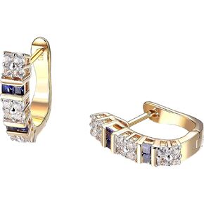 18K Yellow Gold Plated .925 Sterling Silver Square-Cut Created Blue and White Sapphire Hinged 3/4" Hoop Earrings