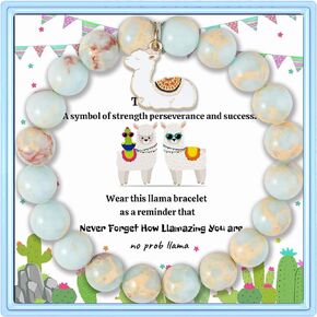PARTNER Llama Inspirational Birthday Gifts for Women Best Friends Unique Gifts Natural Stone Beaded Bracelets for Women Teen Girls Agate Beaded Jewelry with Meaningful Message Card For Llama & Alpaca Lovers
