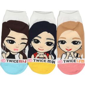 CUSTOMONACO Women's Kpop TWICE Cartoon Ankle Socks, 9-11 (3 Pairs Pack)