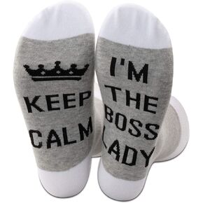 JXGZSO Novelty Boss Lady Gift Keep Calm I'm The Boss Lady Socks Funny Gift For Girl Boss