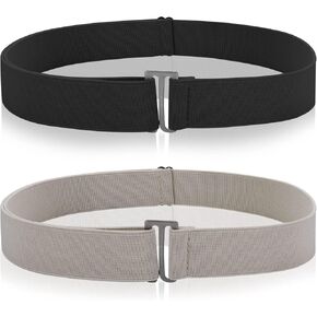 Cielasis 2PCS Invisible Adjustable Elastic No Show Flat Buckle Stretchable Belt Invisible Women Stretch Belt Elastic Web Strap Belt with Flat Buckle for Jeans Pants Dresses in Kuwait