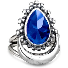 DALEGEM Crescent Moon Topaz Ring for Women Girls,S925 Sterling Silver Pyramid Waterdrop Shaped Crystal Birthstone Gemstone Boho Statement Ring Jewelry Gift for Her