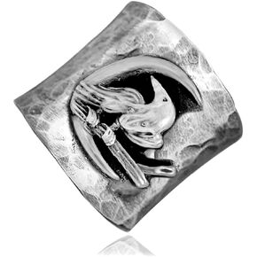 MYLYAHY Big Large Crescent Moon Owl Bands Ring for Women Girls,S925 Sterling Silver Wide Bands Thumb Ring,Index Finger Inkfish Ring,Retro Vintage Punk Gothic Biker Animal Ring Jewelry Gift for Her