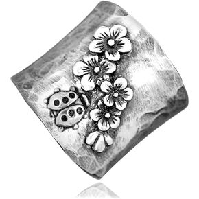 s925 الفضة الاسترليني الزهور نطاقات واسعه خاتم للنساء الفتات ، الرجعية خمر تزهر البرية الزهور الإبهام الدائري ، السبابة البنصر ، الزهور بوهو خاتم المجوهرات هديه in Kuwait